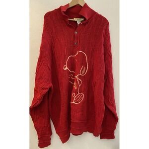 Vintage Charlie Brown Snoopy Red Sweater Heavy Knit‎ Relaxed Fit USA Sz 2XL